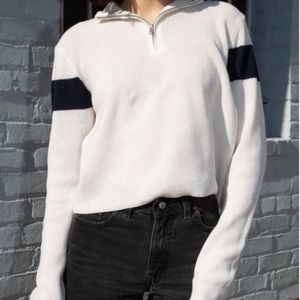 Brandy Melville Casey Quarter Zip in White + Navy!